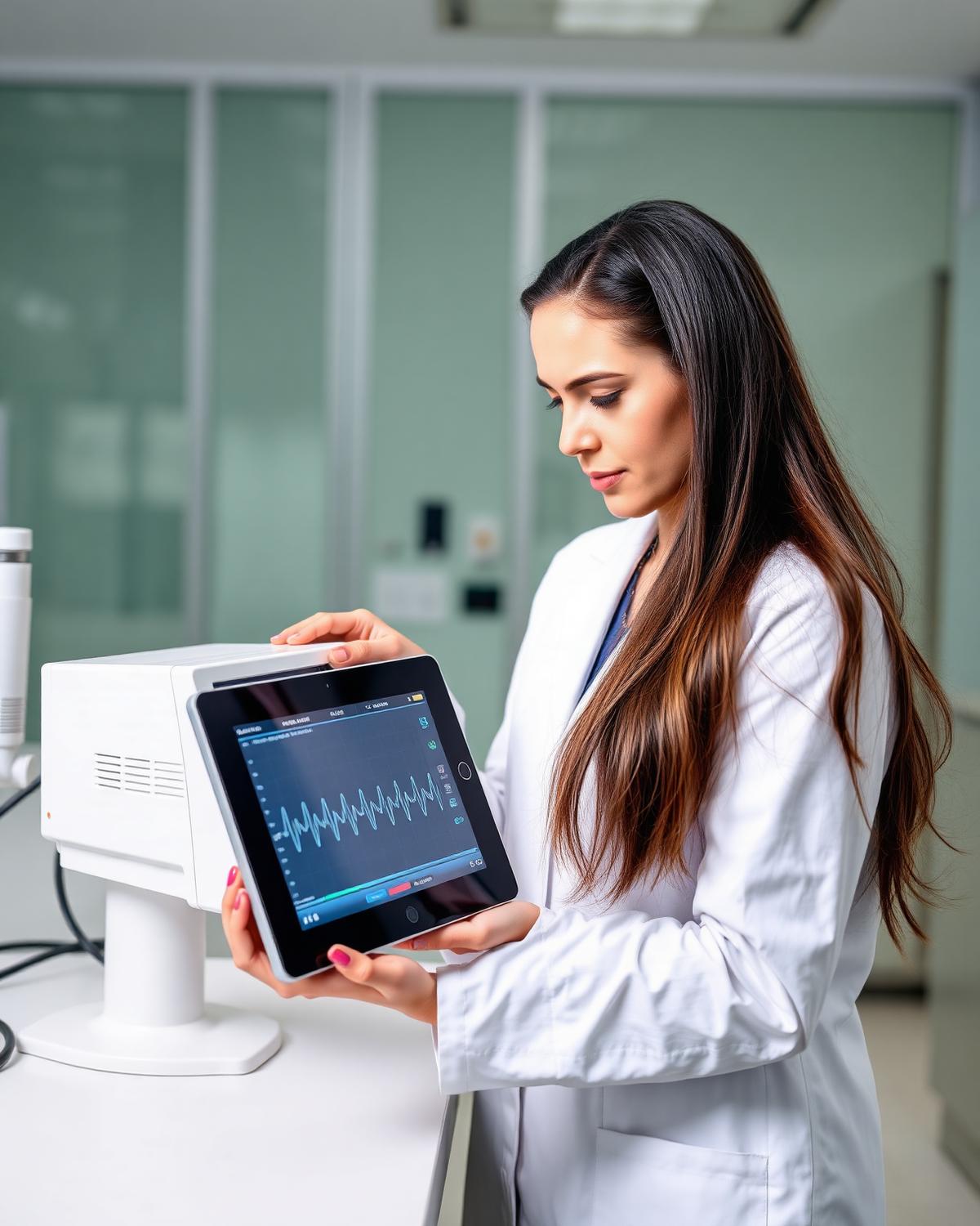 Biomedical engineer calibrating an ECG monitor